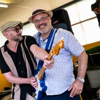 Jam Session @ Camping Blues Thierry Lucotte (guitar), Georges Box Boixader (guit. Jam Session avec Pepper Blues @ Camping Blues Festival, Clos de la George, Yvorne (VD), Switzerland,...