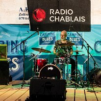 The Greasers @ Camping Blues Thierry Lucotte (vocals, guitar), Philippe Cataldo (drums), Yves Ducret (bass, vocals). The Greasers @ Camping Blues Festival, Clos de la George, Yvorne (VD),...