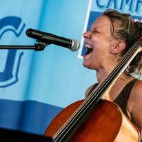 Wet Rugs @ Camping Blues Heike Wyler (cello, vocals). Wet Rugs @ Camping Blues Festival, Clos de la George, Yvorne (VD), Switzerland, 21.06.2025. .(c) Christophe Losberger